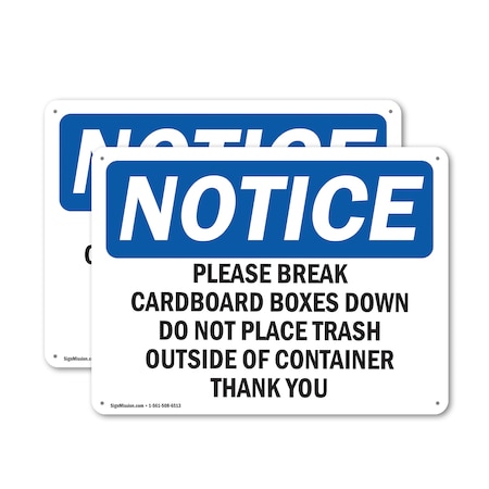 Signmission Please Break Cardboard Boxes Down Do Not, 24 in W x Rectangle, Plastic OS-2PACK-NS-P-1824-L-17337